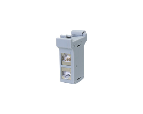 Hutschienenadapter mit 2x Cat.6A Inline-Kupplungen RJ45 &ndash; geschirmt, 35 mm Hutschiene