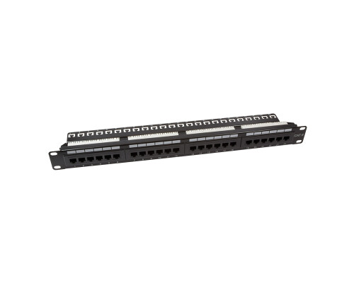 Cat.6 Patchpanel 24-Port UTP, 180&deg; Anschluss, 19" Einbau, 1 HE, schwarz
