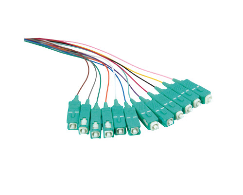 Faserpigtail Set, Farbiger Pigtailsatz 12 x SC, OM3, 2m, Stecker t&uuml;rkis