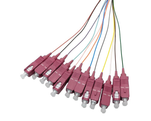 Faserpigtail Set, Farbiger Pigtailsatz 12x SC, OM4, 2m, Stecker violett