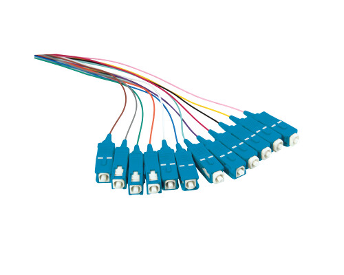 Faserpigtail Set, Farbiger Pigtailsatz 12x SC, OS2, 2m, Stecker blau