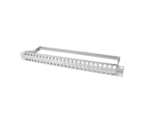 19" Patchpanel f&uuml;r 48 Keystone Module, 1 HE, unbest&uuml;ckt, geschirmt, grau