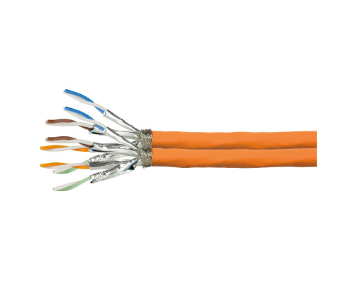 LAN Verlegekabel Cat.7A, S/FTP, 2x (4x2xAWG23), 1000 MHz, LSZH, Orange, 500m, Duplex