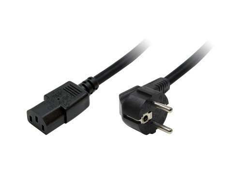 Netzkabel, Schutzkontaktstecker 90&deg; auf Kaltger&auml;tebuchse IEC C13, 1,80m, schwarz