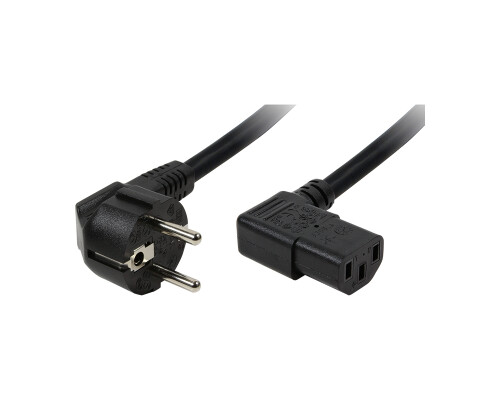 Netzkabel, Schutzkontaktstecker 90&deg; auf Kaltger&auml;tebuchse IEC C13, 2m, schwarz
