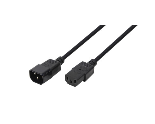 Netzkabelverl&auml;ngerung, Kaltger&auml;testecker auf -buchse IEC C14/C13, 1,80m, schwarz