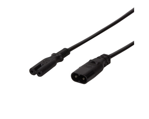Netzkabelverl&auml;ngerung, Kaltger&auml;testecker auf -buchse IEC C8/C7, 2m, schwarz