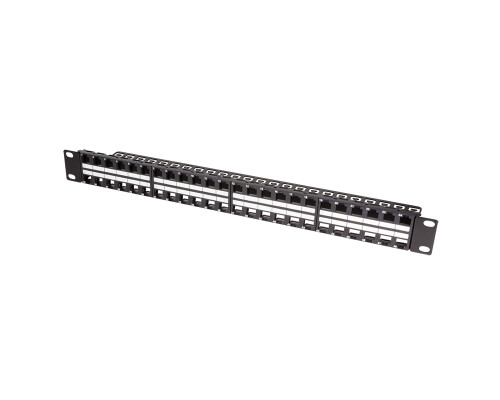 Patchpanel 1 HE f&uuml;r 48 Keystone Buchsen (schlanke Bauform), ungeschirmt, schwarz, leer