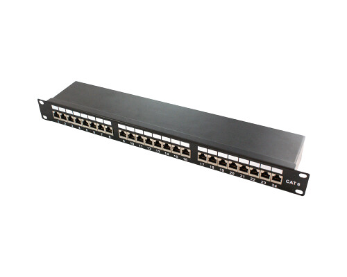 Cat.6A Patchpanel 24 Ports, geschirmt, 19" Einbau, 1 HE, schwarz