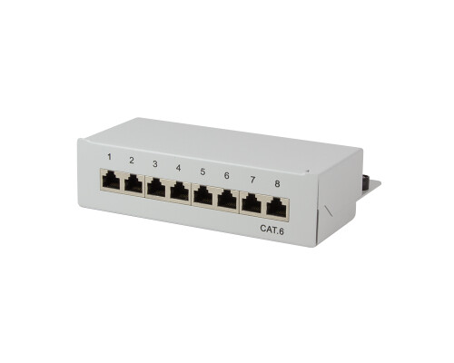 Cat.6 Patchpanel 8 Ports, geschirmt, Desktop, hellgrau