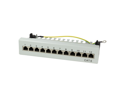 Cat.6 Patchpanel 12 Ports, geschirmt, Desktop, hellgrau
