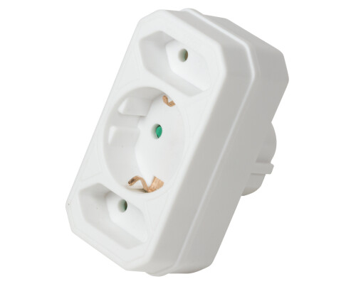 Steckdosenadapter, 2x Euro + 1x Schutzkontaktstecker, 3500W/250V, Wei&szlig;