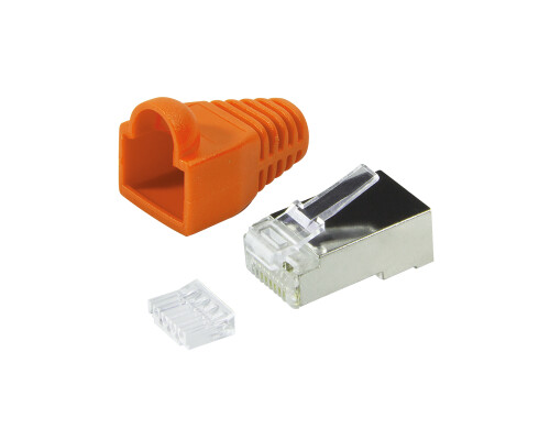 Steckverbinder Kat.6 RJ45 100er Set, geschirmt, orange T&uuml;lle