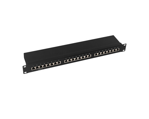 Cat.6 Patchpanel 24 Ports, geschirmt, 19" Einbau, schwarz