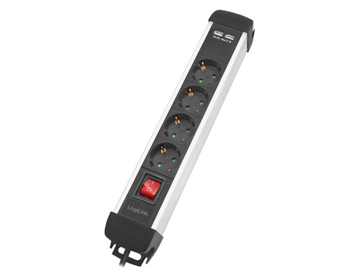 Steckdosenleiste 4-fach mit Schalter, 4x CEE 7/3 + 2x USB-A
