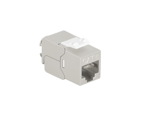 Cat.8.1 Keystone Buchse STP 22-26 AWG, werkzeuglos, nur 14,5 mm breit, GHMT zertifiziert