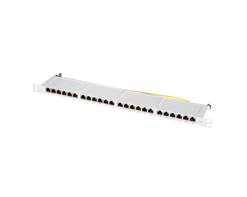 Cat.6A Patchpanel 24 Ports, geschirmt, 19" Einbau, 0,5 HE, hellgrau