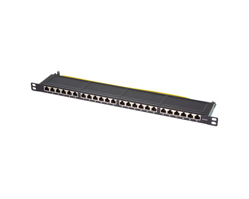 Cat.6A Patchpanel 24 Ports, geschirmt, 19" Einbau, 0,5 HE, schwarz