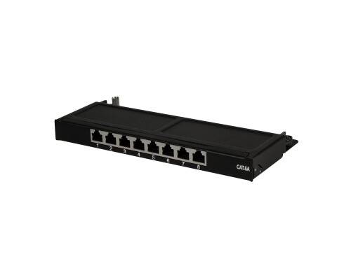 Cat.6A Mini Patchpanel 8 Ports, geschirmt, Desktop/Wand, 0,5 HE, schwarz