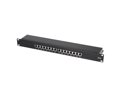 Cat.6A Patchpanel 16 Ports, geschirmt, 19" Einbau, 1 HE, schwarz
