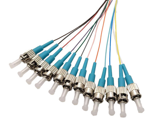 Faserpigtail Set, Farbiger Pigtailsatz 12x ST, OM3, 2m, Stecker aqua