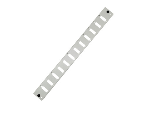 1HE Frontblende f&uuml;r 19" Splei&szlig;box RAL7035, lichtgrau 12x SC Duplex, ST Duplex / LC Quad