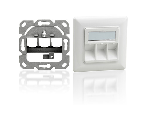 Datendose leer f&uuml;r 3x Keystone Jack (Modul) 3 Port Unterputz RAL9010 - designf&auml;hig