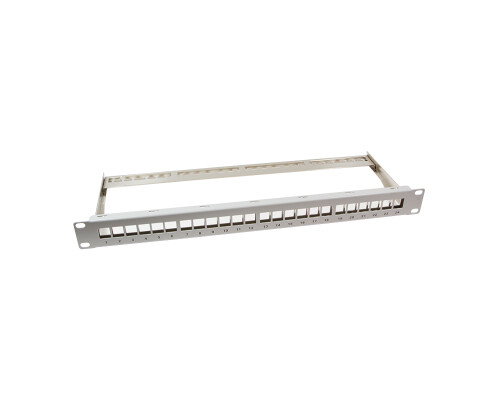 19" Verteilerfeld, Patchpanel, unbest&uuml;ckt, 24 Port, 1 HE, grau