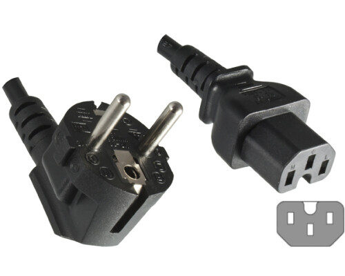 Netzkabel YP-22/YC-20, 1mm_, VDE, 1,8m Schuko CEE 7/7/IEC 60320-C15, schwarz
