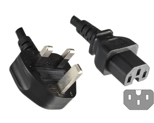 Netzkabel England UK YP-61/YC-20, 1mm_, 1,8m GBR 10A fused/IEC 60320-C15, ASTA, schwarz