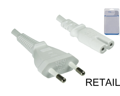 DINIC Netzkabel YP-21A/YC-13, 0,75mm_, VDE, 2m Eurostecker/IEC 60320-C7, wei&szlig;
