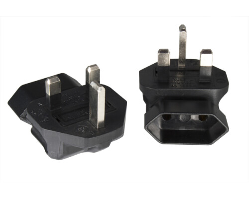 Yung-Li Stromadapter England UK  YL-6022L GB BS1363 3A St./IEC 60320-C6 Euro 2pin 90&deg; Bu.