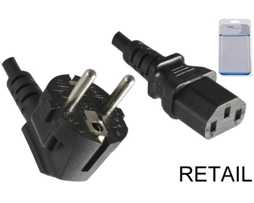 DINIC Netzkabel YP-22/YC-12, 1mm_, VDE, 3m Schuko CEE 7/7 90&deg;/IEC 60320-C13, schwarz