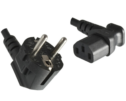 Netzkabel YP-22/YC-12L, 1mm_, VDE, 5m Schuko CEE 7/7 90&deg;/IEC 60320-C13 90&deg;, schwarz