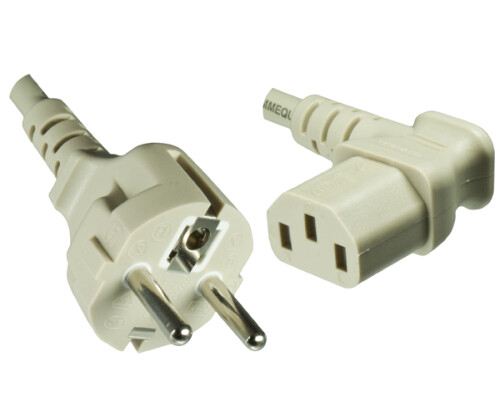 Netzkabel YP-23/YC-12L, 0,75mm_, VDE, 2m Schuko CEE 7/7/IEC 60320-C13 90&deg;, grau