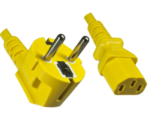 Netzkabel YP-22/YC-12, 0,75mm_, VDE, 1,8m Schuko CEE 7/7 90&deg;/IEC 60320-C13, gelb