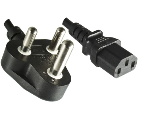 Netzkabel S&uuml;dafrika YP-80/YC-12, 0,75mm_, 1,8m ZAF 3pin/IEC 60320-C13, SABS, schwarz