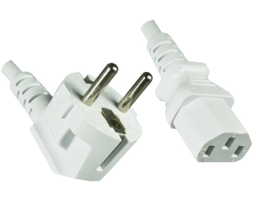 Netzkabel YP-22/YC-12, 0,75mm_, VDE, 1,8m Schuko CEE 7/7 90&deg;/IEC 60320-C13, wei&szlig;