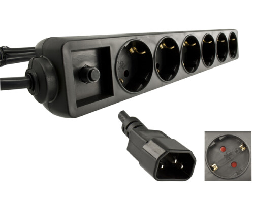 Steckdosenleiste f&uuml;r USV mit C14 Stecker, 6-fach 10A &Uuml;berspannungsschutz, CE, 1,5m Kabel